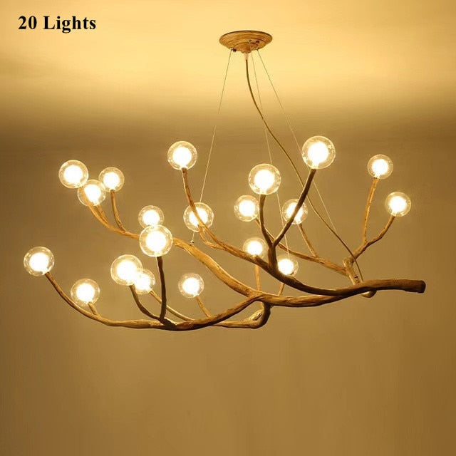 Rustic Tree Branch Glass Bubble Chandelier Lighting Bar Retro Chandeliers Ceiling Vintage Home Decor lustres light fixtures