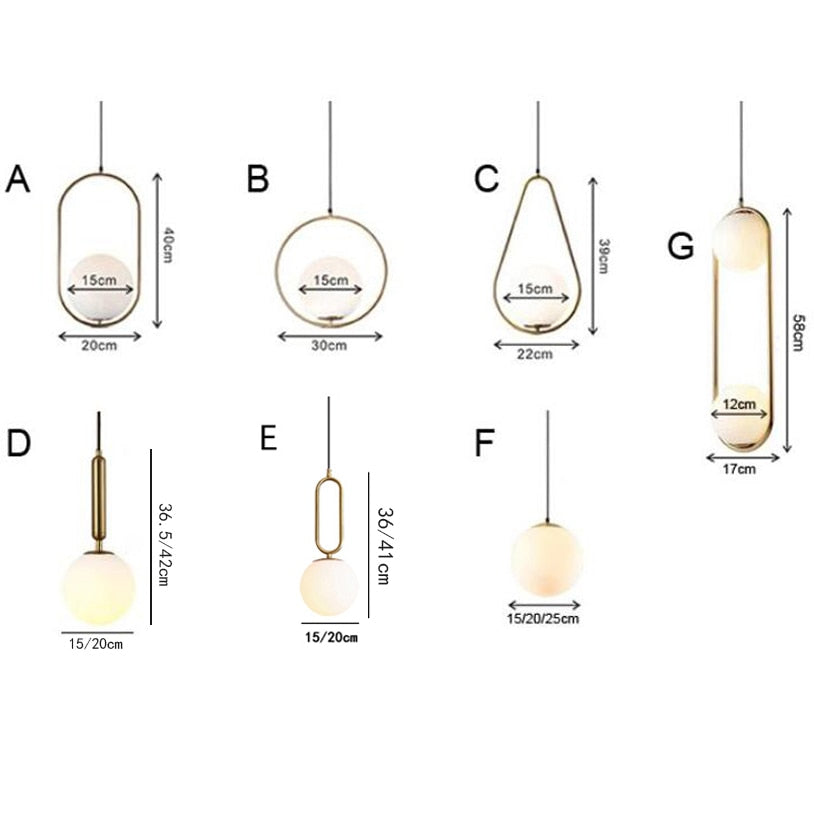 Nordic Glass Ball Pendant Lights Industriel Hanging Lamp luxury Gold Silver Brass art Kitchen hotel hoop decor Pendant Lamp