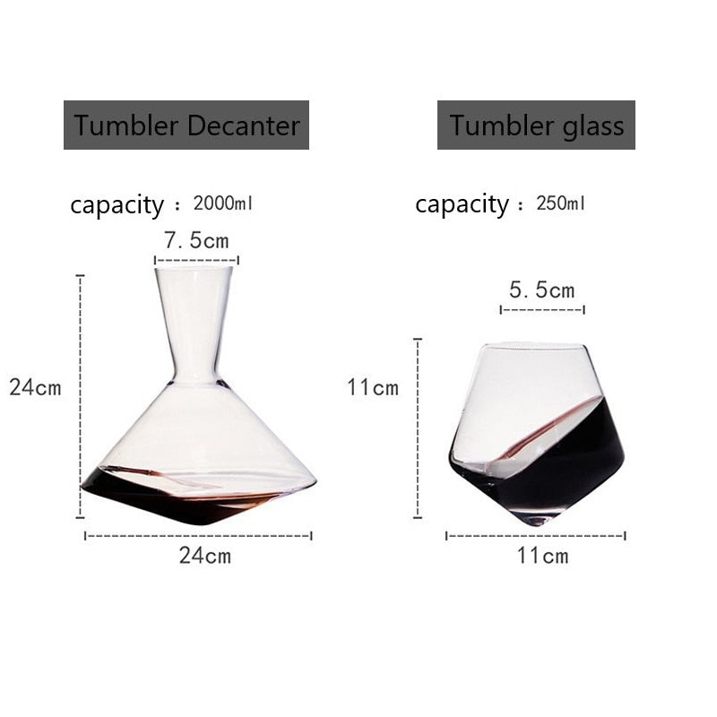 2000ML Creative Tumbler Wine Decanter with Wood Tray Hand Blown Crystal Wine Carafe Champagne Glass Whiskey Wine Aerator