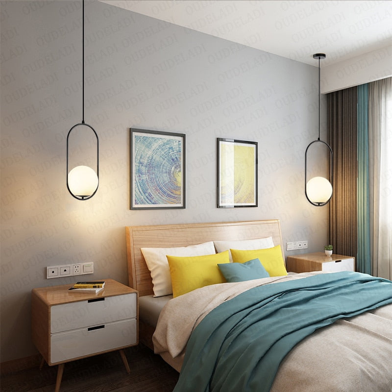 Nordic Glass Ball Pendant Lights Industriel Hanging Lamp luxury Gold Silver Brass art Kitchen hotel hoop decor Pendant Lamp
