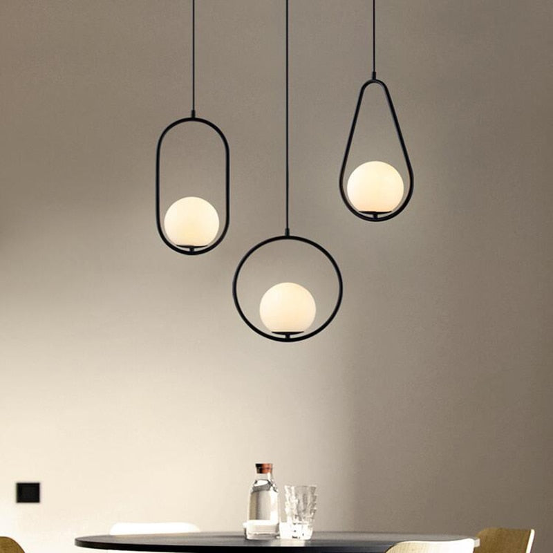 Nordic Glass Ball Pendant Lights Industriel Hanging Lamp luxury Gold Silver Brass art Kitchen hotel hoop decor Pendant Lamp