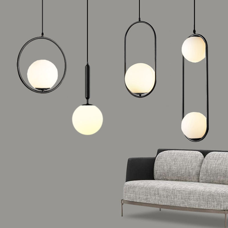 Nordic Glass Ball Pendant Lights Industriel Hanging Lamp luxury Gold Silver Brass art Kitchen hotel hoop decor Pendant Lamp