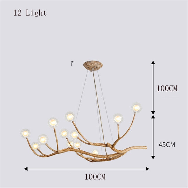 Rustic Tree Branch Glass Bubble Chandelier Lighting Bar Retro Chandeliers Ceiling Vintage Home Decor lustres light fixtures