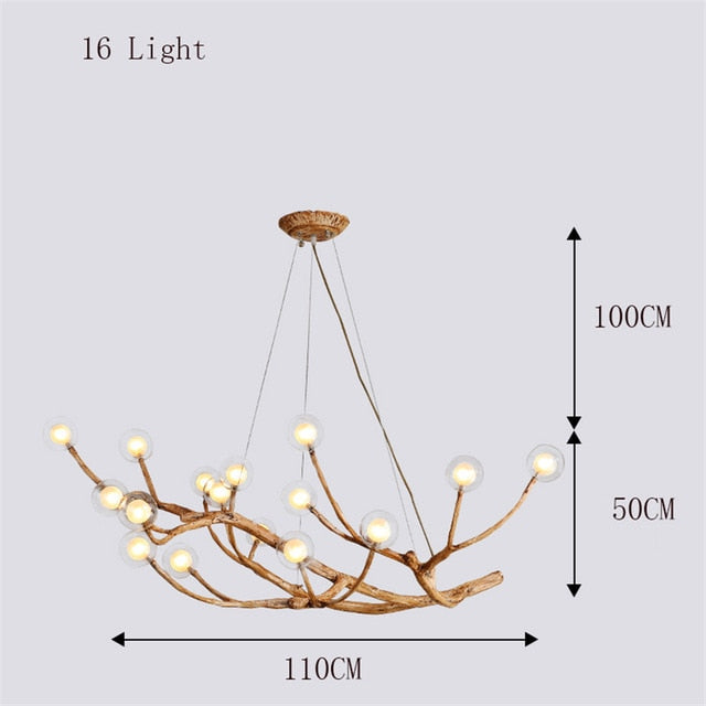 Rustic Tree Branch Glass Bubble Chandelier Lighting Bar Retro Chandeliers Ceiling Vintage Home Decor lustres light fixtures