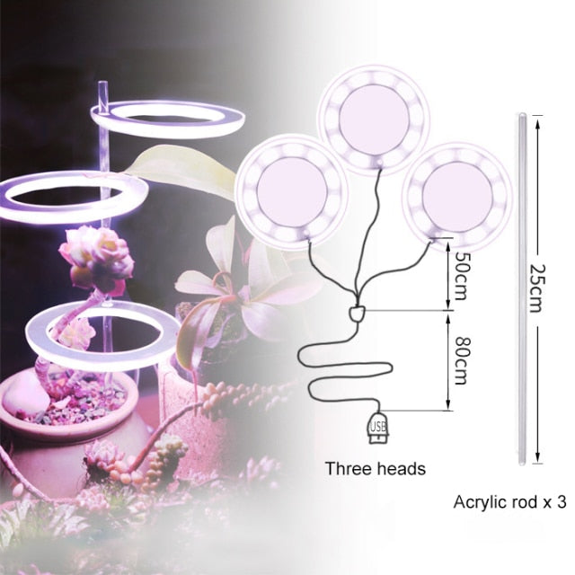 Angel Three Ring Grow Light DC5V USB Phytolamp For Plants Led Full Spectrum Lamp For Indoor Plant Seedlings Home Flower Succulet