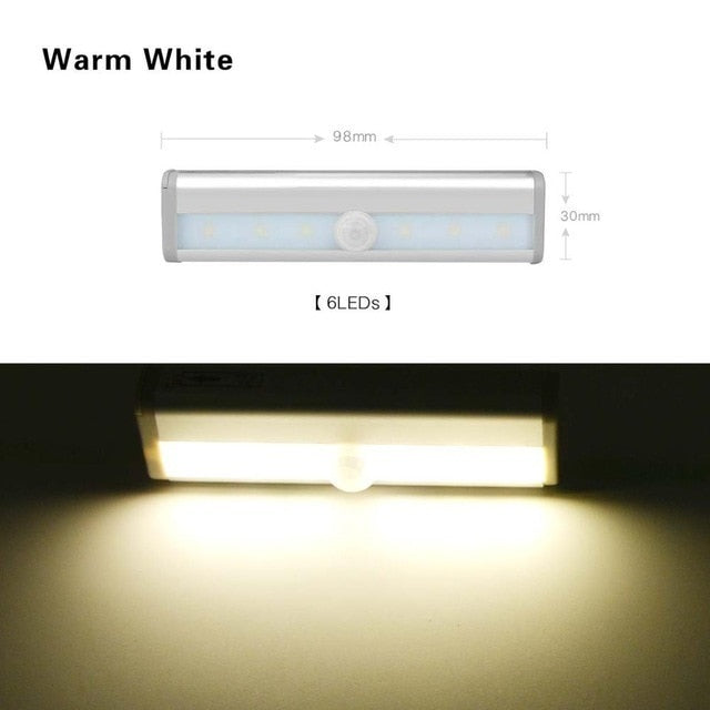 6/10 LED Induction Under Cabinet Light Motion Sensor Closet Night Lamp Battery Powered Magnetic Strip Light For Kitchen Wardrobe