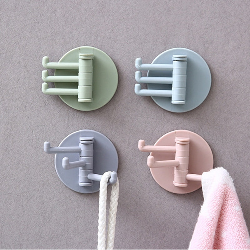 Three Branch Rotatable Seamless Adhesive Hook Strong Bearing Stick Hook Kitchen Wall Hanger Bathroom Kitchen supplies Hooks