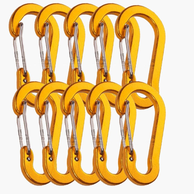 10pcs Carabiners Aluminum Alloy D Carabiner Spring Snap Clip Hooks Keychain Climbing Carabiner for Keys Camping Tools