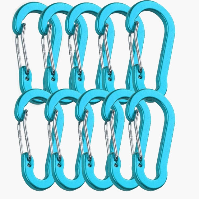 10pcs Carabiners Aluminum Alloy D Carabiner Spring Snap Clip Hooks Keychain Climbing Carabiner for Keys Camping Tools