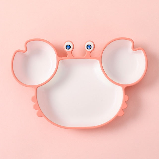 Baby Bowls Plates Spoons Silicone Suction Feeding Food Tableware BPA Free Non-Slip Baby Dishes Crab Food Feeding Bowl for Kids