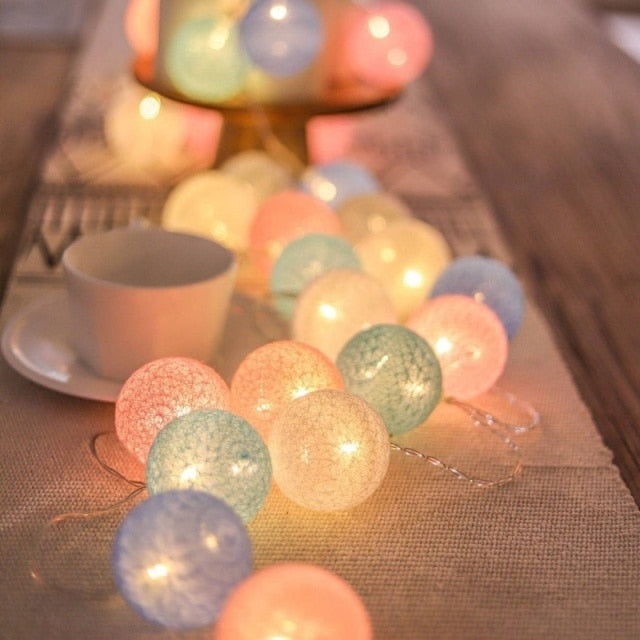 20 LED Cotton Ball Garland String Lights Christmas Fairy Lighting Strings for Outdoor Holiday Wedding Xmas Party Home Decoration