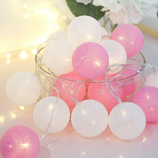 20 LED Cotton Ball Garland String Lights Christmas Fairy Lighting Strings for Outdoor Holiday Wedding Xmas Party Home Decoration