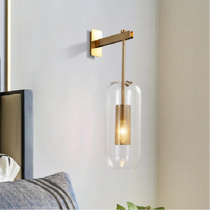 Modern Glass Bedside Wall Lamps Fixture Nordic Sconce Lighting Luminaire Golden Living Room Hallway Staires Lights Home Decor