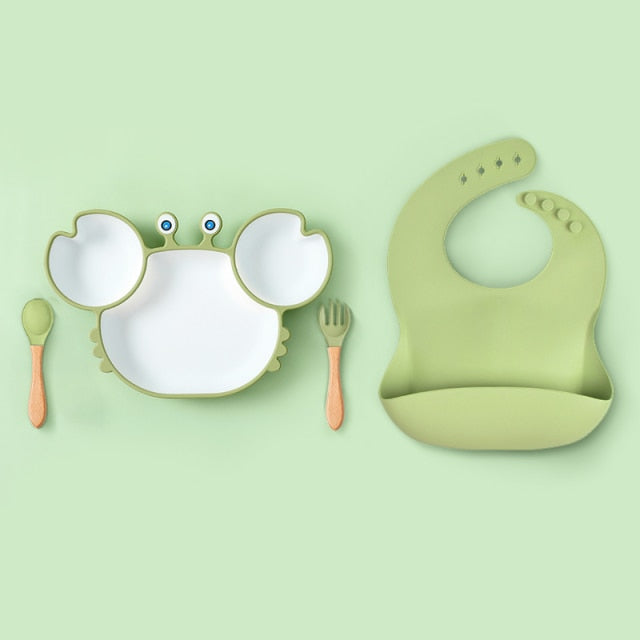 Baby Bowls Plates Spoons Silicone Suction Feeding Food Tableware BPA Free Non-Slip Baby Dishes Crab Food Feeding Bowl for Kids